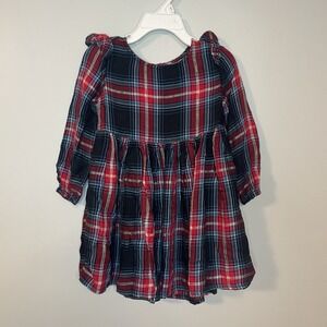OshKosh Red Navy Plaid Party Dress Gold Thread Size 2T EUC Holiday Pictures‎